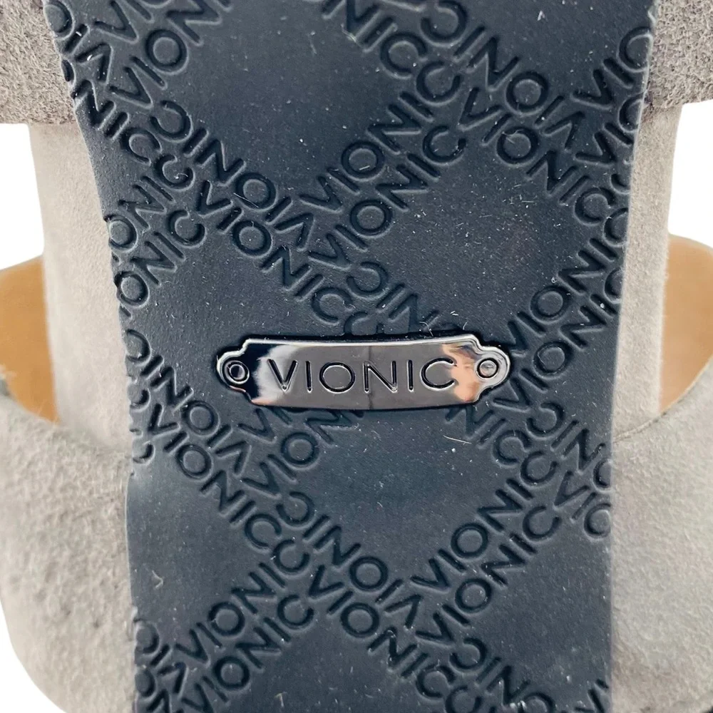 NEW Vionic Blaire Gray Suede Leather Peep Toe Block Heel Sandals - Picture 7 of 13